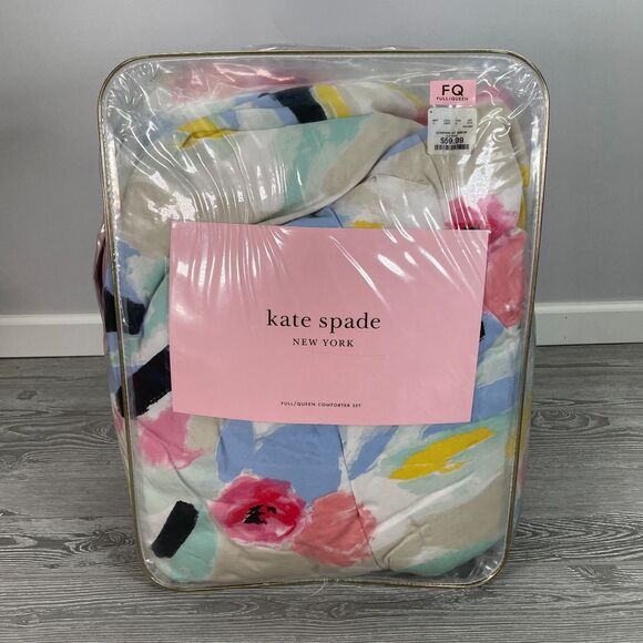 Kate Spade Paintball Floral Full-Queen Comforter Colorful Watercolor Pink Blue - Picture 3 of 10